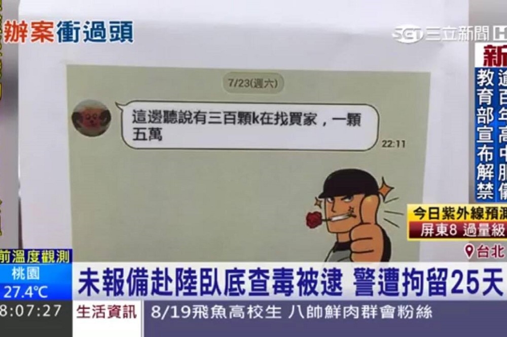 刑事警察局幹員為查毒品案，未先報備就先赴中國與線民見面，沒想到卻被中國公安誤認為詐騙集團。（翻攝自三立新聞台）