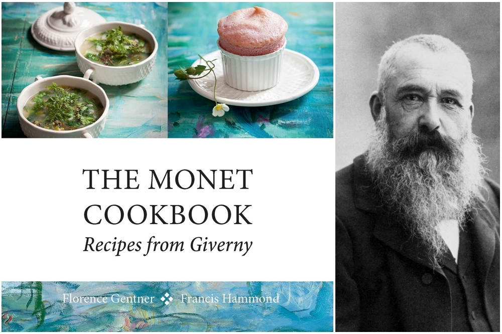 《莫內食譜：吉維尼佳餚》（暫譯，原文為The Monet Cookbook: Recipes from Giverny）封面與莫內（翻攝合成自Vogue與維基百科）