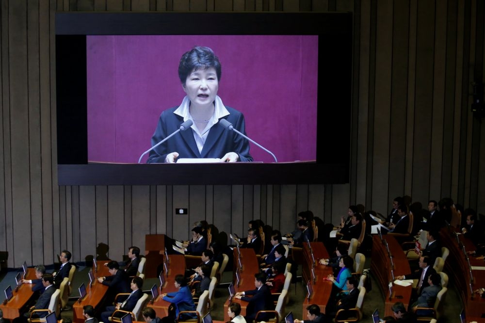 南韓總統朴槿惠24日在國會發表談話。（湯森路透）