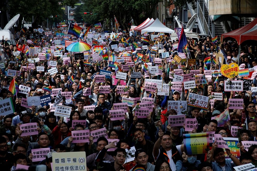 支持同性婚姻團體本周將再上街宣傳訴求，但台灣社會如今對這股聲音反彈仍然很大。（湯森路透)
