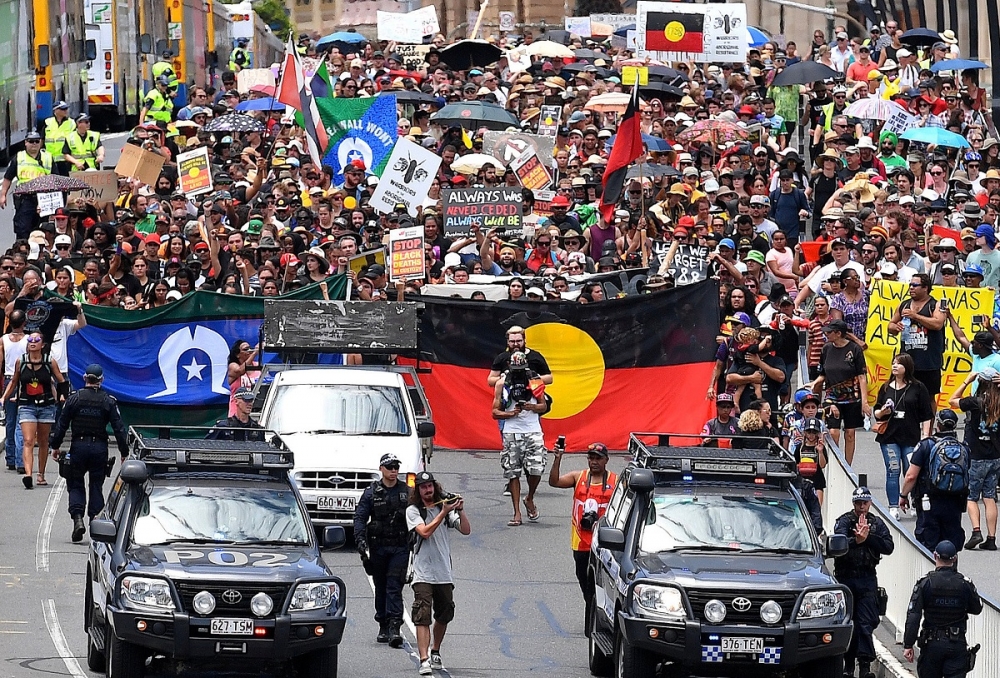 澳洲布里斯本的抗議民眾。（湯森路透）