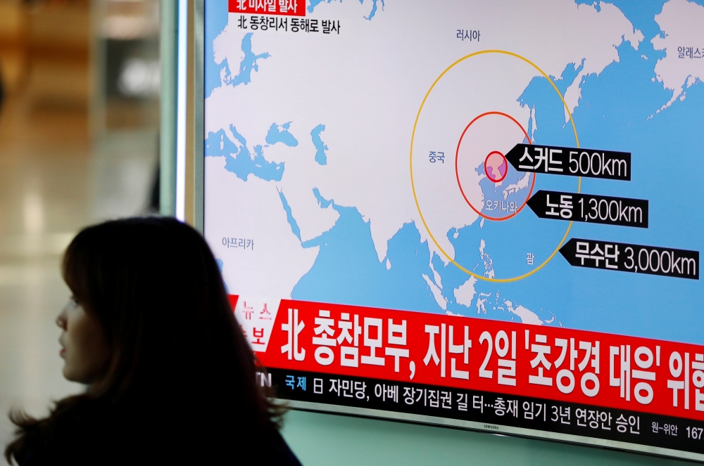 南韓媒體報導北韓再度試射飛彈。（湯森路透）