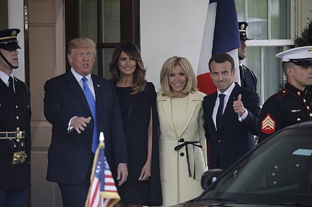 法國總統馬卡洪23日抵達美國展開3天的國是訪問。（湯森路透）