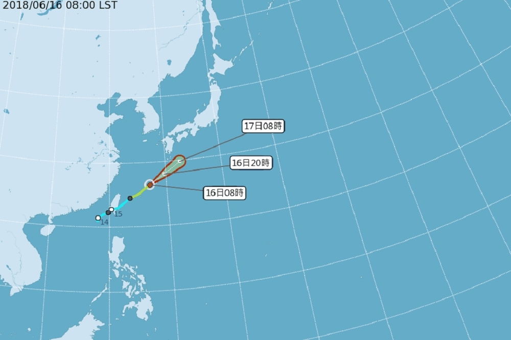 中央氣象局表示，輕颱凱米在16日凌晨正是成形，預計對台灣無影響。（圖片取自中央氣象局）