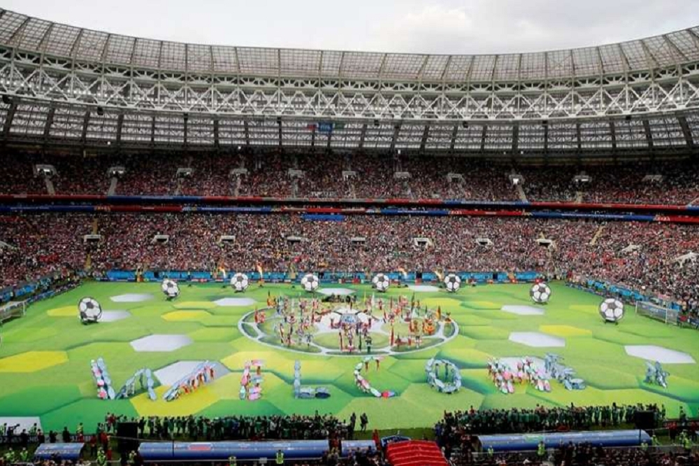 2018年第21屆世界盃14日正式在俄羅斯莫斯科盧日尼基體育場（Luzhniki Stadium）開幕。（湯森路透）
