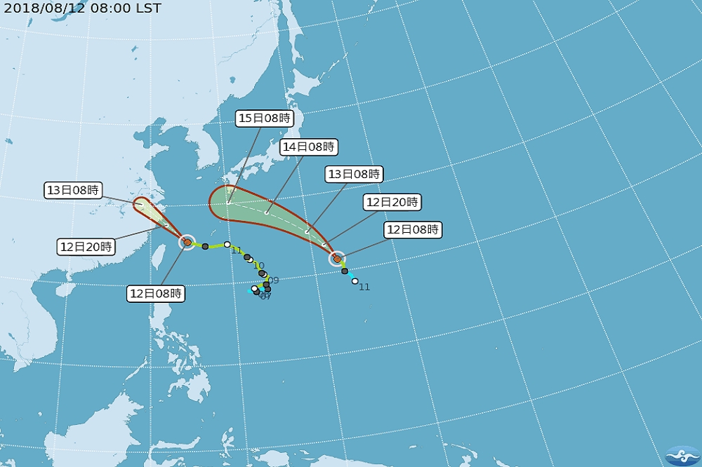 受「摩羯」颱風外圍雲系影響，12日台灣桃園以北，雲量偏多，天氣型態多為短暫陣雨。而從14日開始，一直到週末全台天氣都不穩定。（圖片取自中央氣象局）