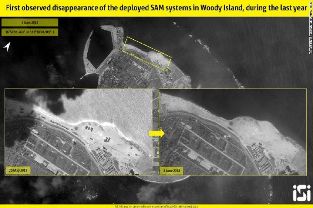中國拆除南海島嶼上的軍事化設施。（翻攝自ISI）