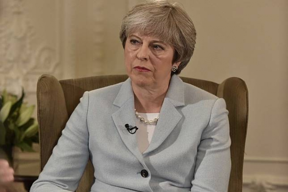 英國首相梅伊（Theresa May）在BBC的節目上發表談話。（湯森路透）