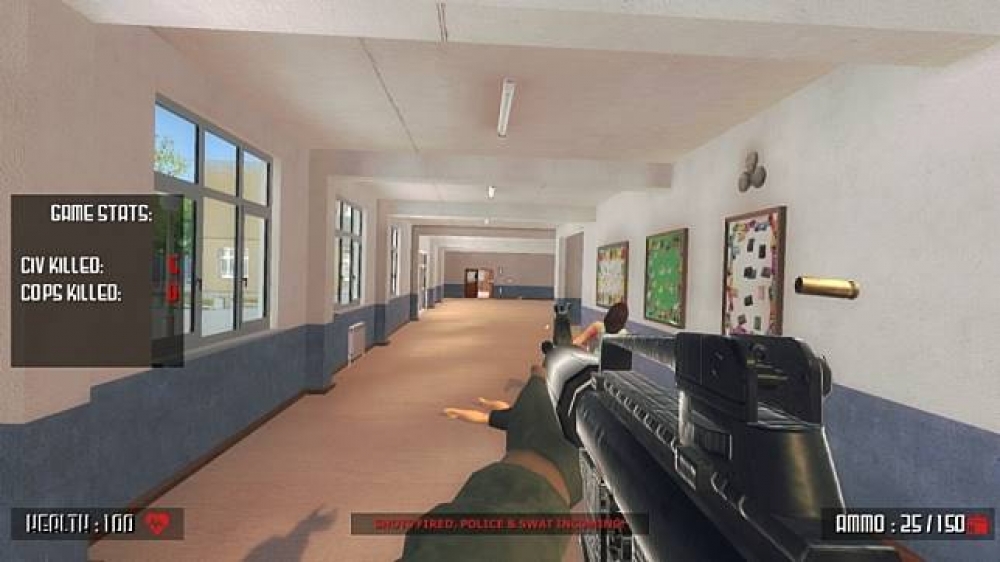 《Active Shooter》因涉及校園槍擊題材，日前已被Steam從平台下架。（圖片來源：Active Shooter）