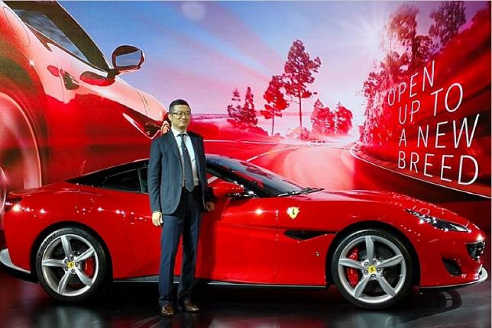 台灣蒙地拿股份有限公司總經理劉冠甫為Ferrari  Portofino新車記者會主持。（攝影：陳彥邦)