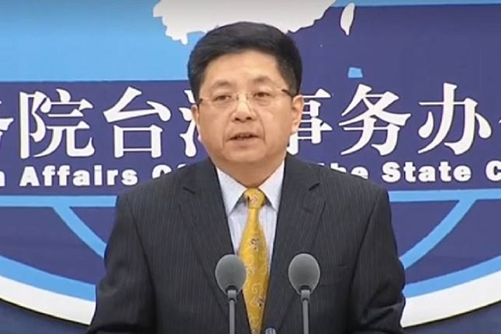 中國國台辦發言人馬曉光25日舉行例行記者會。（湯森路透）