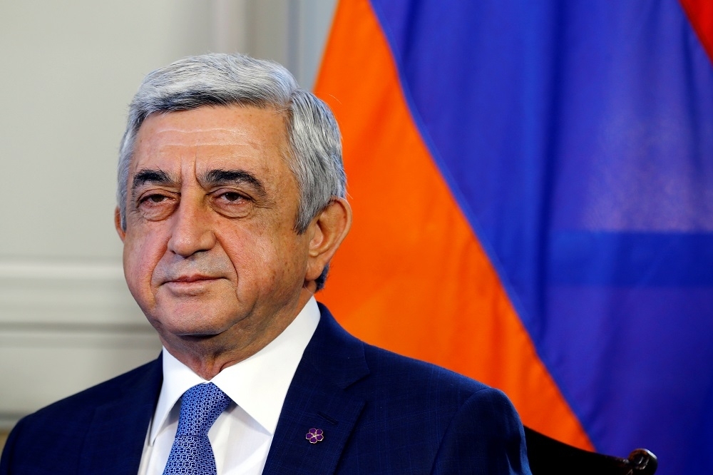 亞美尼亞總理薩爾基相（Serzh Sargsyan）23日請辭下台。（湯森路透）