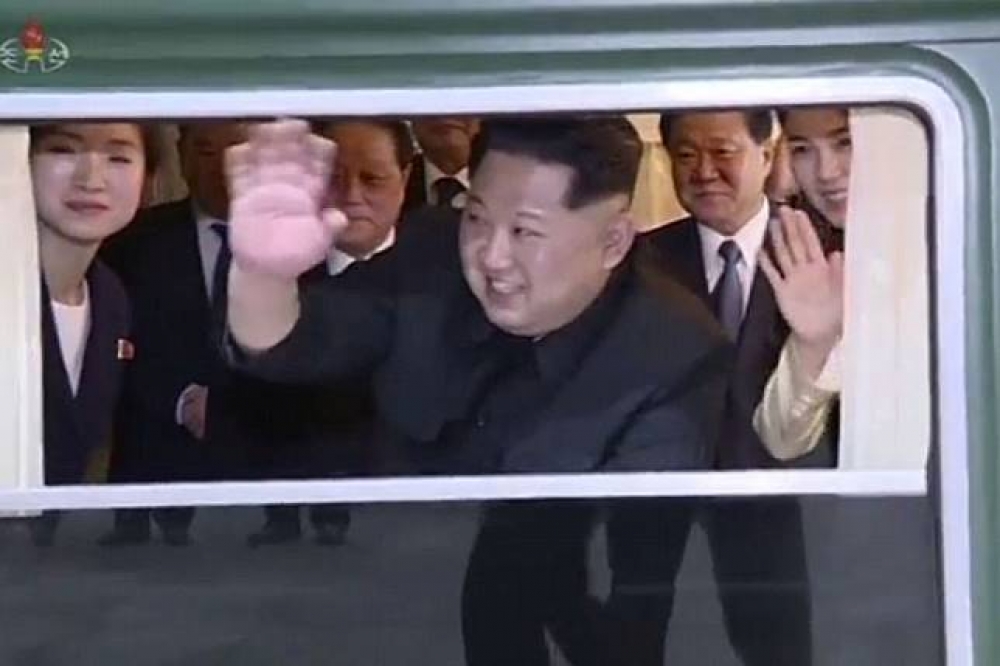 北韓領導人金正恩3月26日搭乘專屬列車訪問中國。（湯森路透）