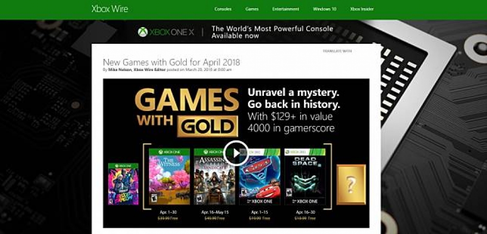 Xbox4月Xbox LIVE 金會員免費遊戲（圖片來源：Xbox Wire）