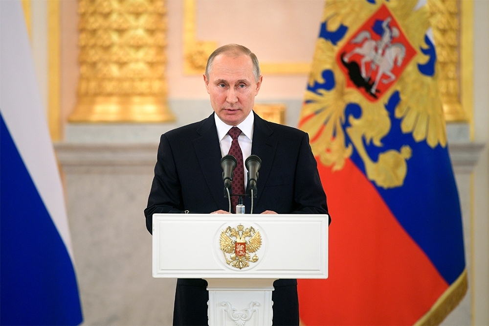 普京於駐俄新任大使歡迎典禮上發表談話。（AP）
