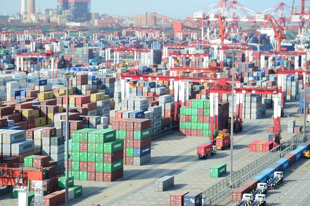 中國海關總署公布數據顯示，中國單月對外貿易3月出現赤字，但與美國貿易順差額仍然龐大。（湯森路透）
