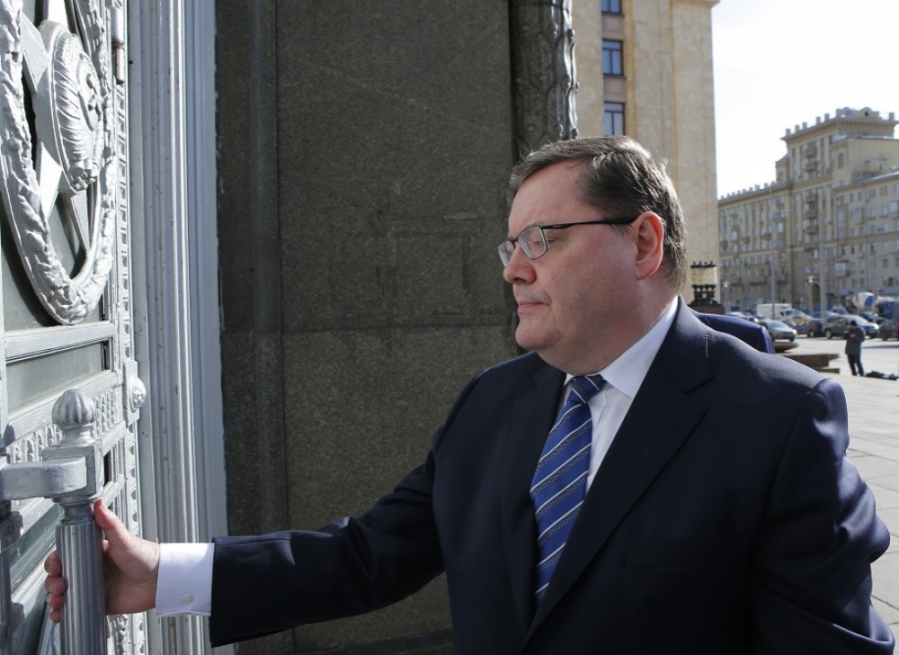 愛爾蘭駐俄羅斯大使麥克戴(Adrian McDaid)30日抵達俄羅斯外交部。 (湯森路透)