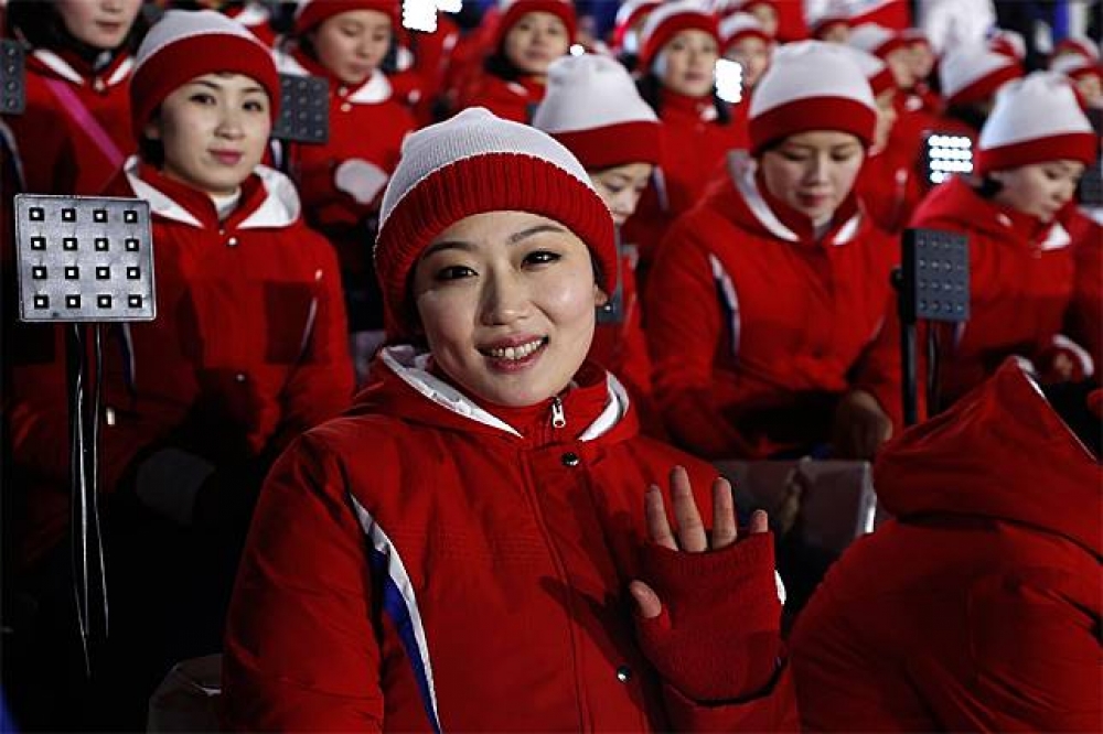 北韓的美女啦啦隊成了平昌冬奧一大亮點。（湯森路透）
