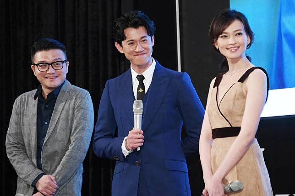 《引爆點》導演莊景燊（左至右）、吳慷仁、姚以緹出席香港影視展推介會（牽猴子整合行銷提供）