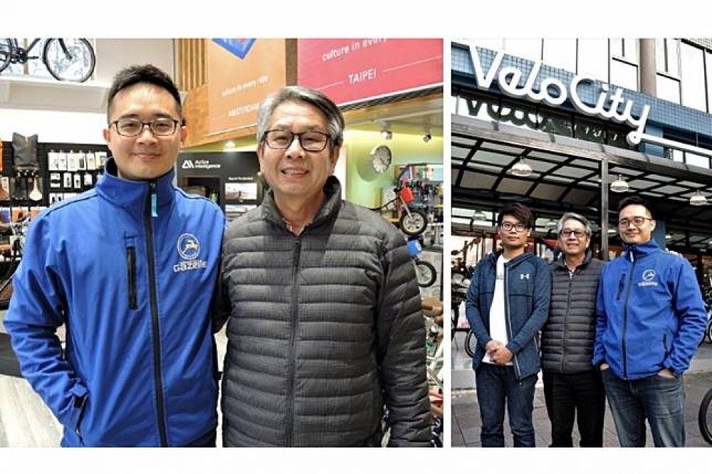 林彥丞（左圖左）與上報社長胡鴻仁在Velo City相見歡，（右圖左1）是該店的另一位香港籍的夥伴Ken（圖片來源：虞煥榮攝）