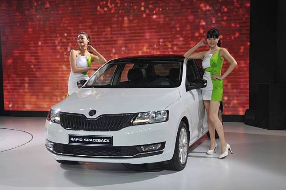Škoda新車發表會，邀請凱渥名模走秀站台。(攝影：陳彥邦）