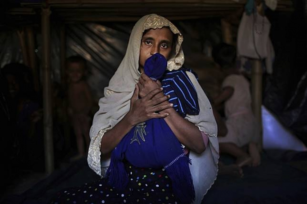 Jamila Begum的兒子遭緬甸軍隊殺害，她逃離若開邦，目前待在孟加拉難民營。（美聯社）