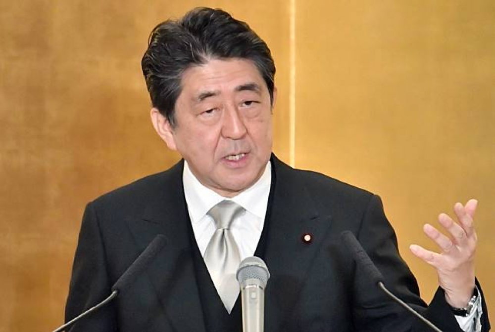 日本首相安倍晉三4日在新年記者會上發表談話。（美聯社）