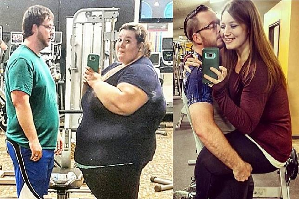 美國夫妻萊克西與丹尼在2015年與2017年的減肥前後對照圖。（取自@fatgirlfedup）