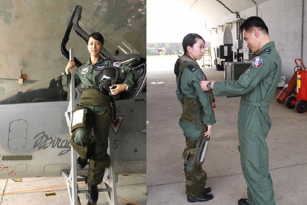 今年25歲的蔣青樺，目前幻象飛行時數40多小時。圖為蔣青樺完成單飛訓練。（合成畫面／圖片取自空軍司令部臉書）