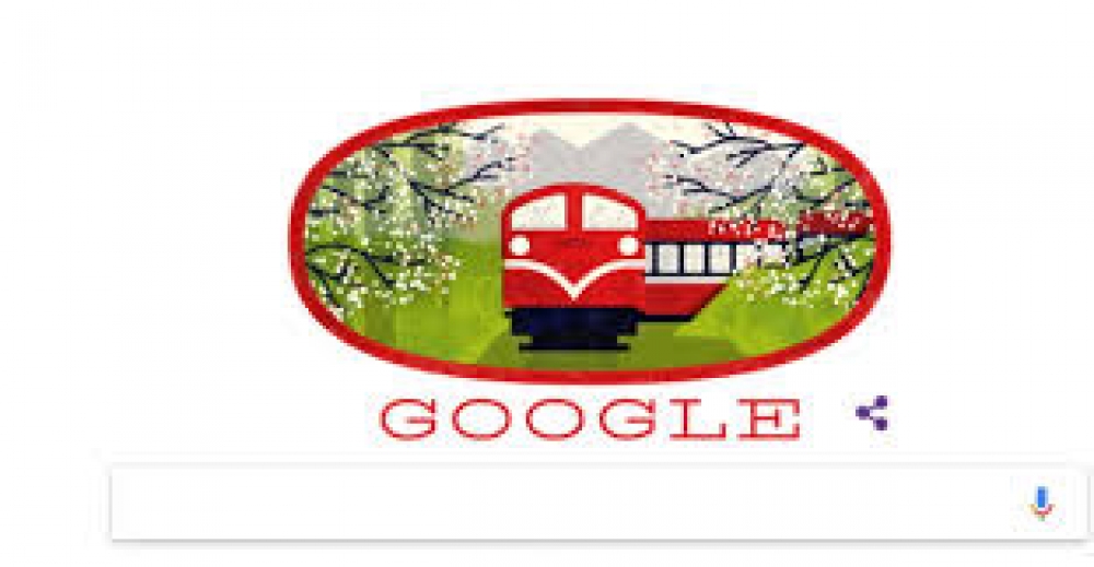 Google3月10日在台灣、日本、香港、中國的首頁放上阿里山森鐵及櫻花塗鴉。（照片擷取自網路）