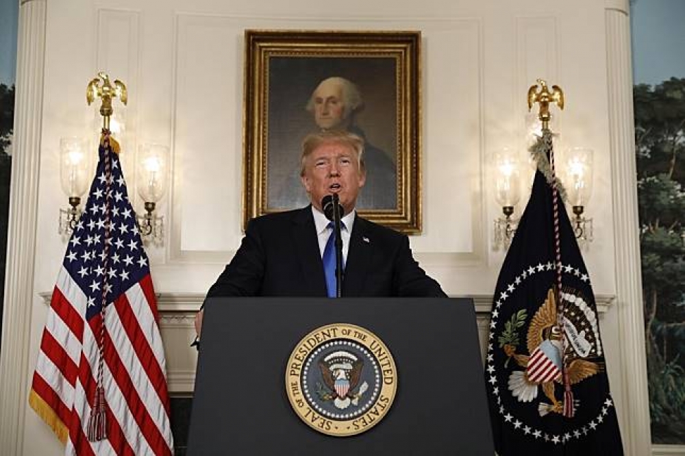 美國總統川普拒絕認證伊朗核武協議。（湯森路透）