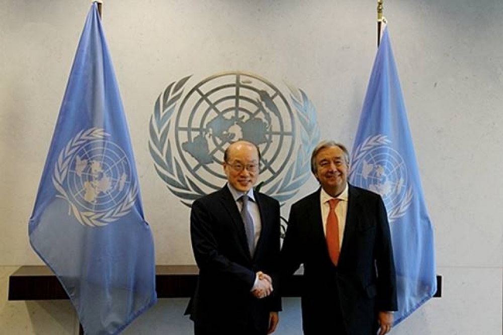 可望接任國台辦主任，目前為中國常駐聯合國代表劉結一，離任前，25日拜會UN秘書長古特雷斯。（圖片取自中國聯合國代表團官網）