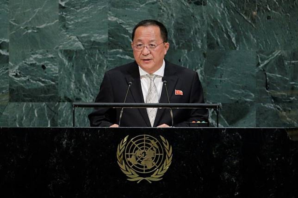 北韓外長李勇浩23日在聯合國大會發表演說。（湯森路透）
