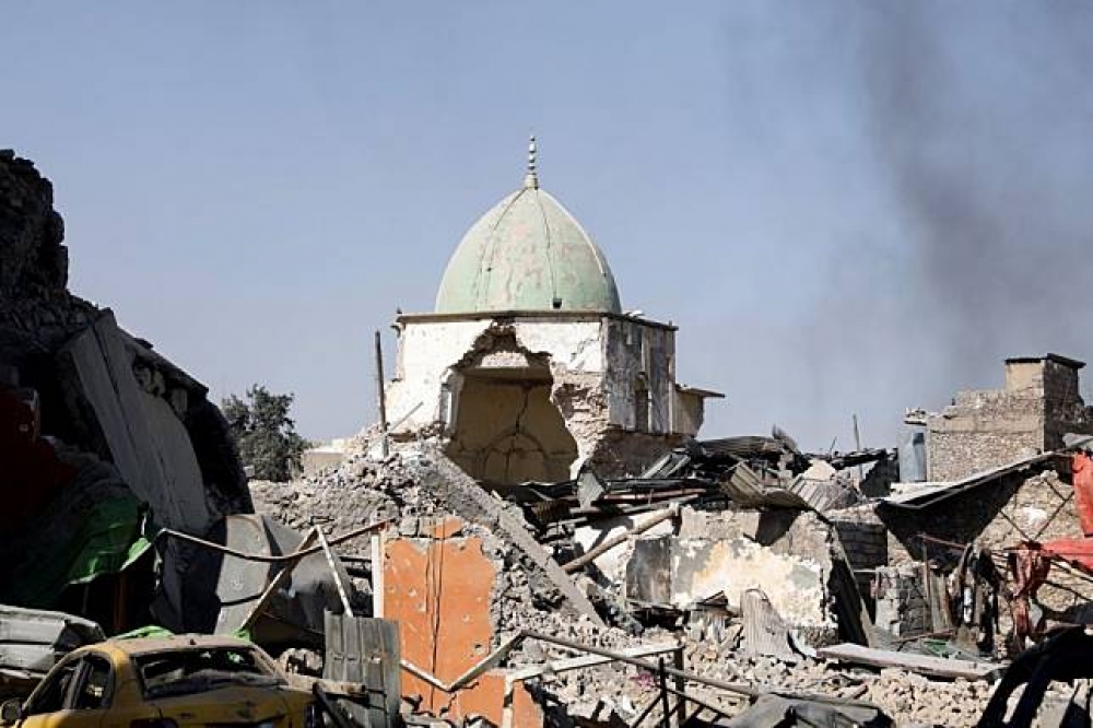 毀損嚴重的千年古蹟努爾大清真寺。（湯森路透）