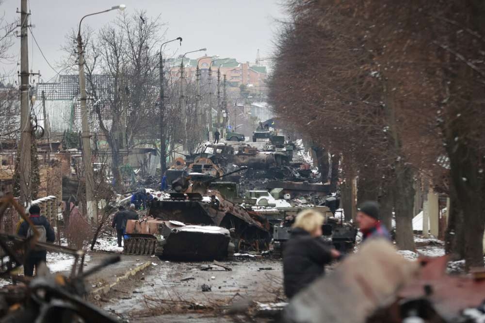 俄軍在烏克蘭廢棄的坦克。（美聯社）