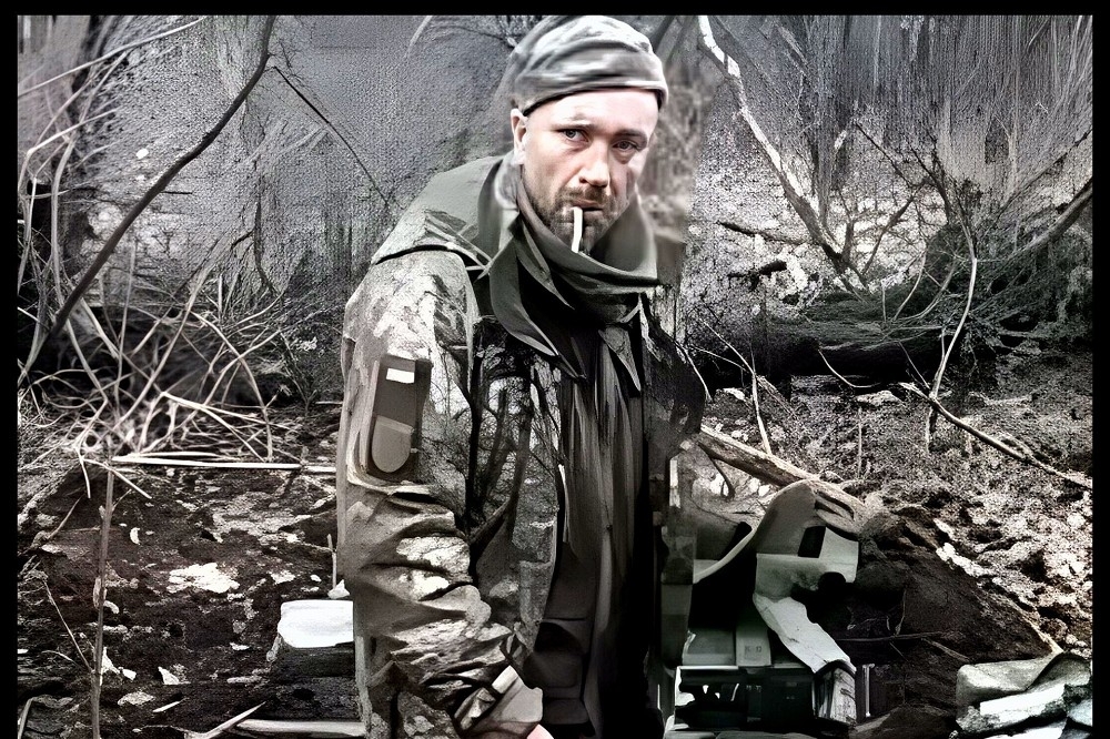 經過後製清晰處理的影片畫面，42歲的馬齊耶夫斯基其實是新兵，但他仍以大無畏的精神面對入侵者，坦然面對死亡。（取自推特）