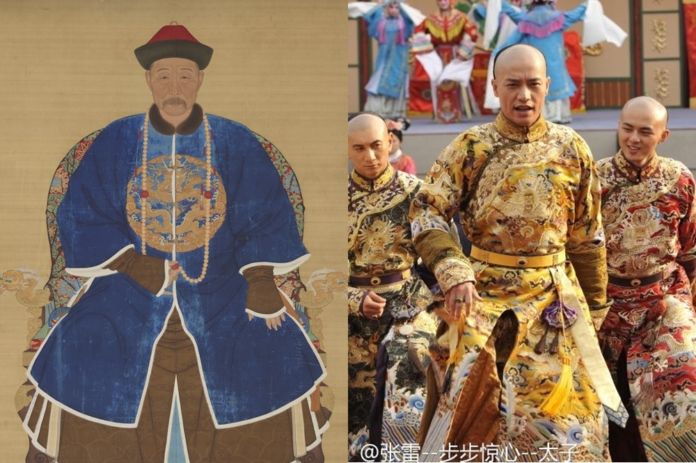 康熙二兒子胤礽畫像，以及中國男星張雷在陸劇《步步驚心》中的胤礽扮相（圖片取自網路）