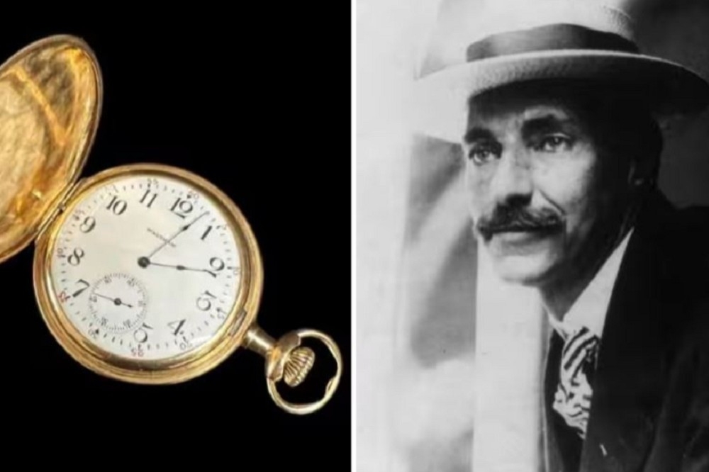 鐵達尼號首富阿斯特的金懷錶，27日拍下117.5萬英鎊的含稅價，創下新高。（取自Henry Aldridge & Son、阿斯特維基百科）