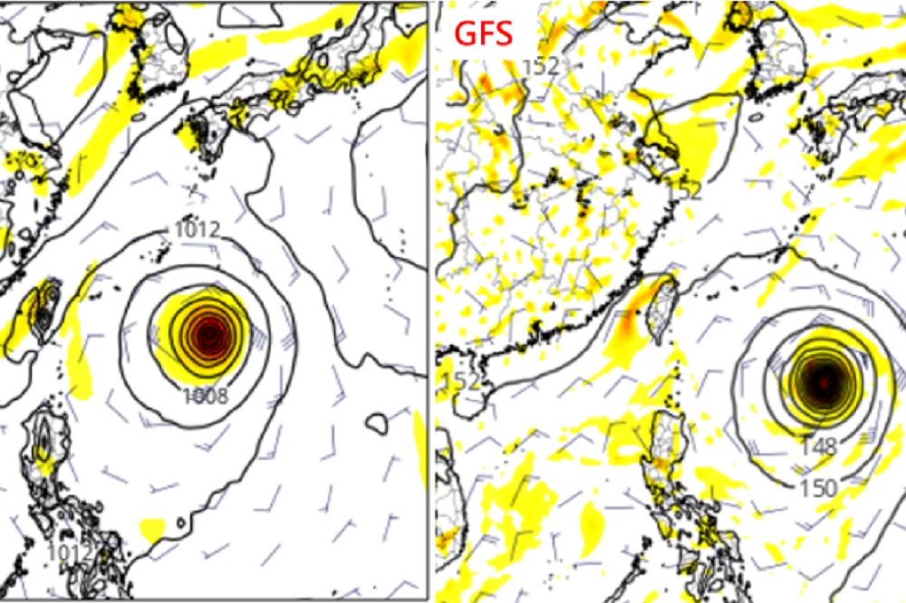 氣象專家吳德榮表示，模擬菲律賓東北東方海域熱帶擾動發展路徑，目前預估轉往日本，但仍有待觀察。（取自洩天機教室）