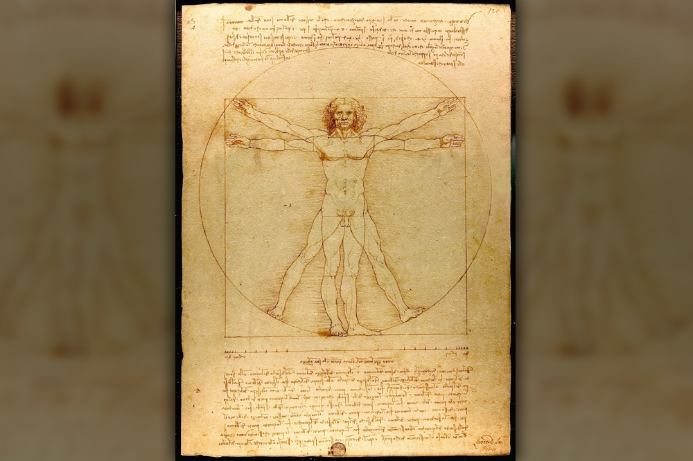 達文西傳世知名素描手稿《維特魯威人》。（圖片取自威尼斯學院博物館，後製：潘世惟）