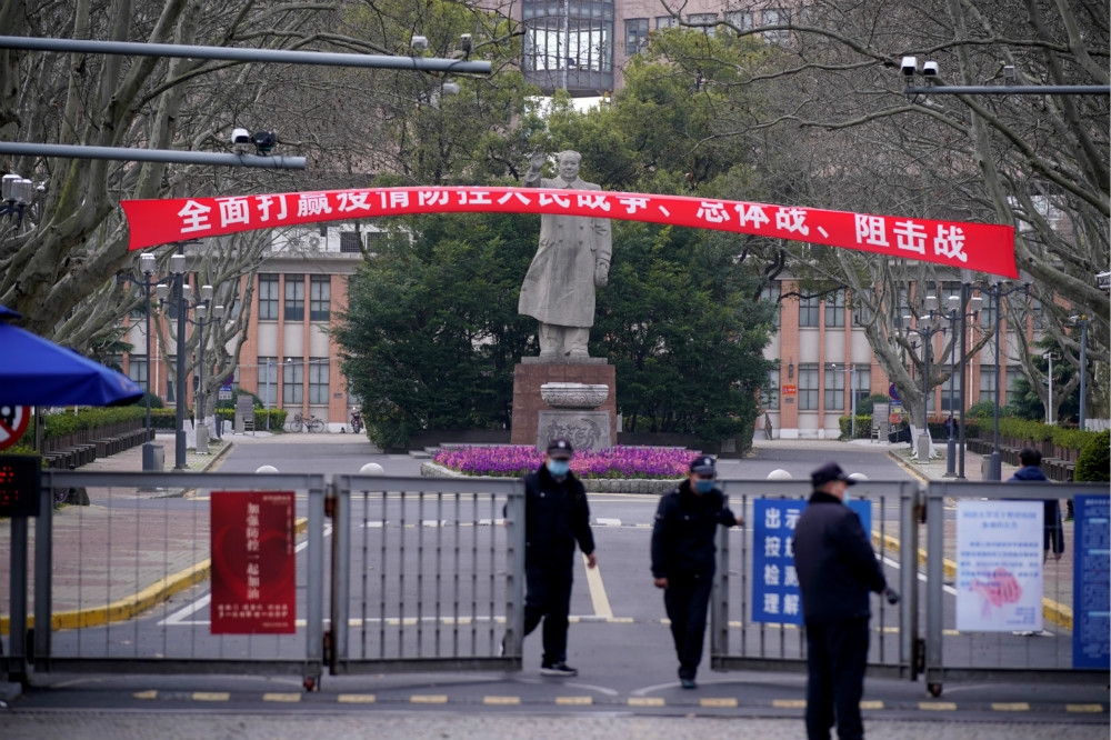 關閉校園的上海同濟大學一景。（湯森路透）
