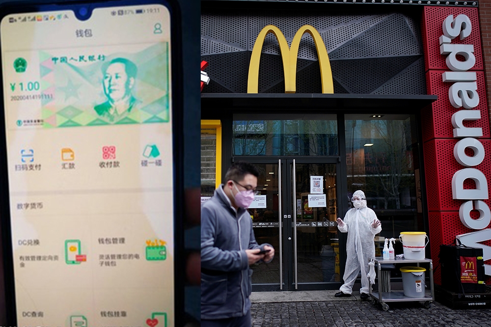 麥當勞、星巴克等企業已加入測試中國數位貨幣行列。（微博、湯森路透）