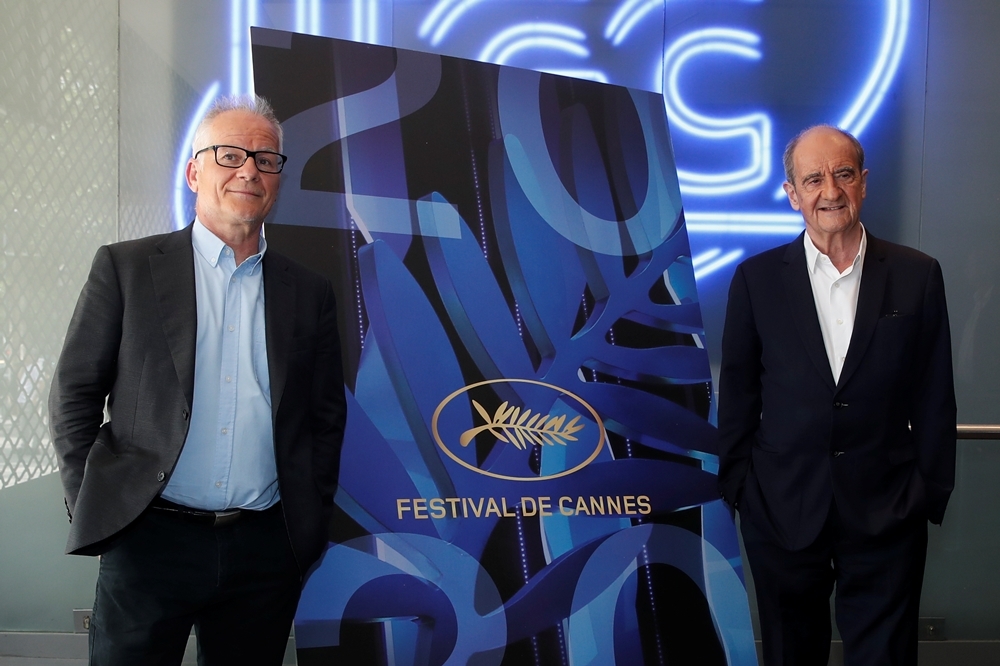 坎城影展總監蒂埃里弗雷莫（左）和主席皮耶李松一同公布2020坎城影展片單（湯森路透）
