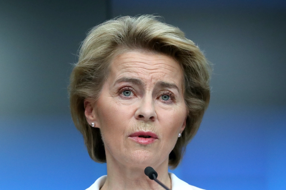 歐盟委員會主席馮德萊恩（Ursula von der Leyen）表示香港國安法實行後，將商討針對中國的應對措施。（湯森路透）