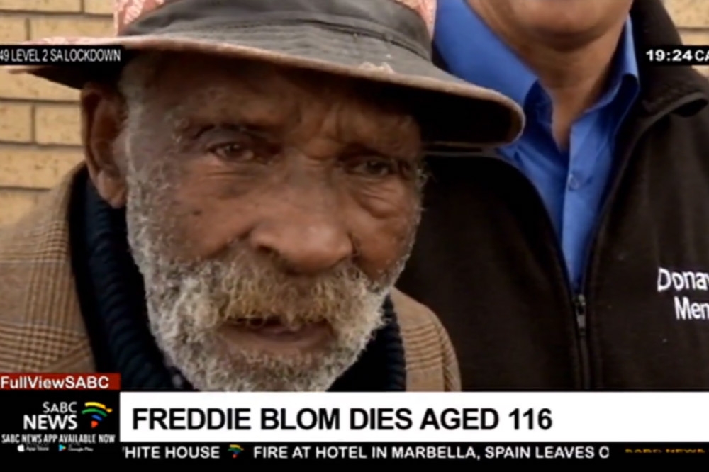 未獲金氏認證、「全球最長壽」男性佛瑞迪去世。（圖片擷取自南非廣播新聞台）