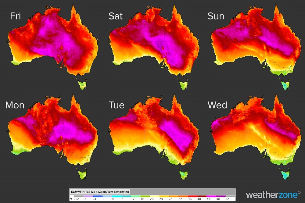 澳洲正遭熱浪襲擊。（擷取自推特帳號@weatherzone）