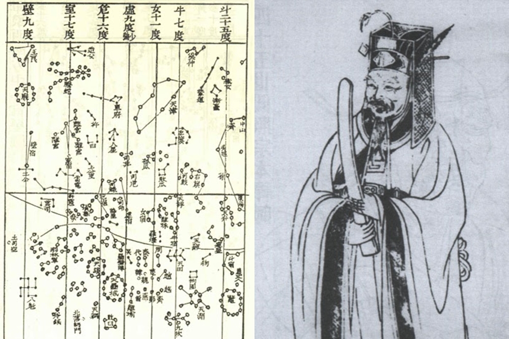 宋朝科學家蘇頌（右）與他繪製的〈蘇頌星圖〉（圖片取自中文百科、維基百科）