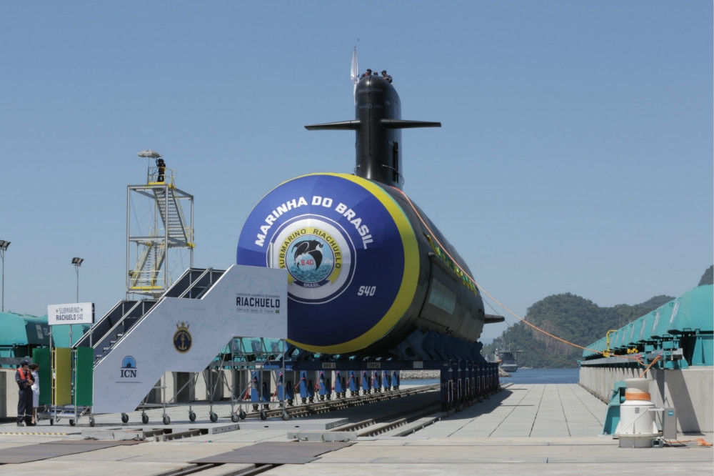 巴西首艘鮋魚級柴電潛艦「Riachuelo」下水海試。（圖片取自巴西海軍）