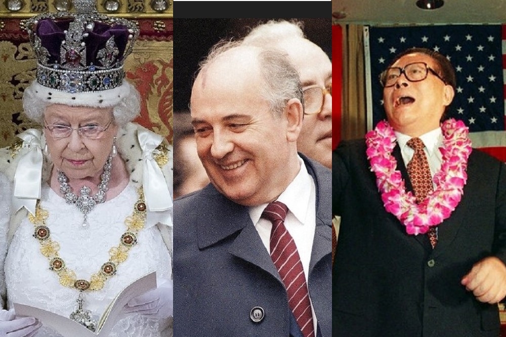 英女王、戈巴契夫還有江澤民的共同點就是非常長壽，而且都曾代表一個時代的終結。（美聯社）