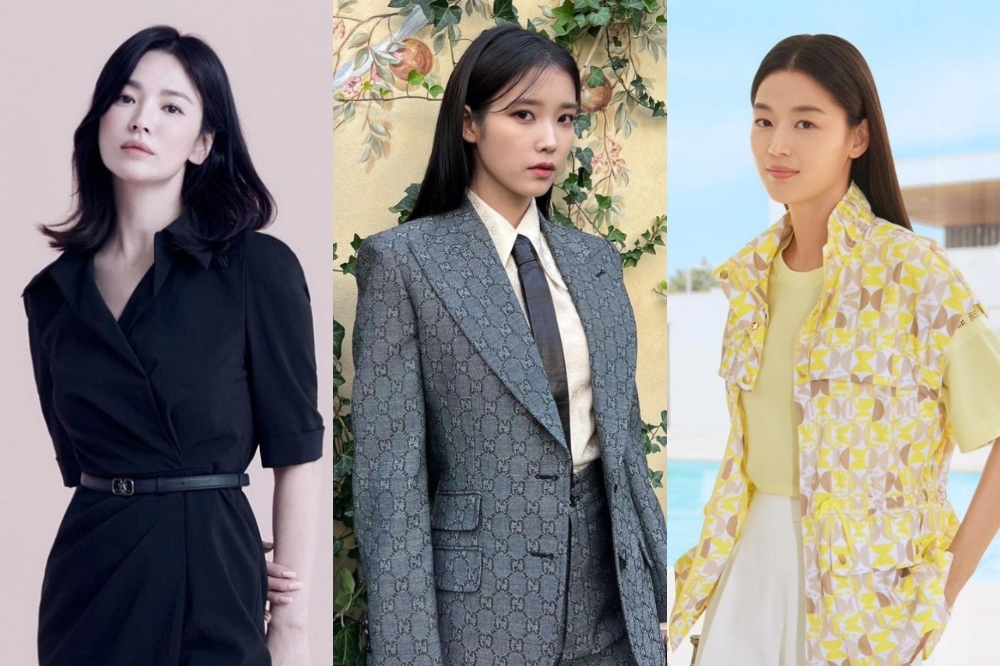 IU（中）被韓媒披露片酬創新高，超越宋慧喬（左）、全智賢（右）稱霸眾家韓國女星，她也是三人之中年紀最輕的。（取自各自IG）